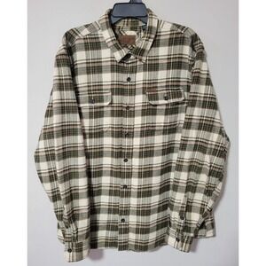 Orvis Flannel Shacket Mens XL Green Brown Plaid Heavy Cotton Workwear Outdoor